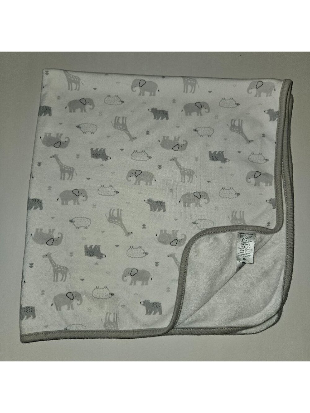 Carter's Just One You Gray White Receiving Blanket Elephant Sheep Giraffe Bear